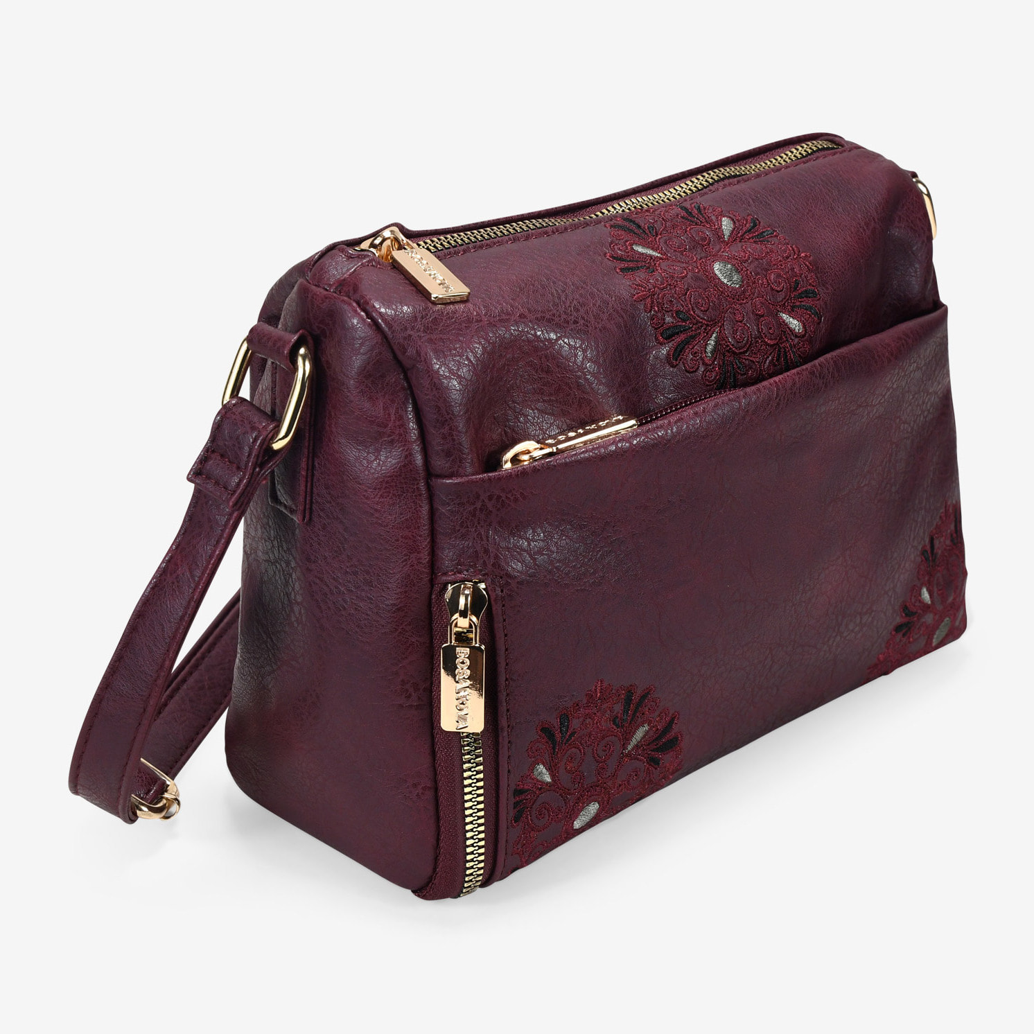 Bolso bandolera burdeos con bordado
