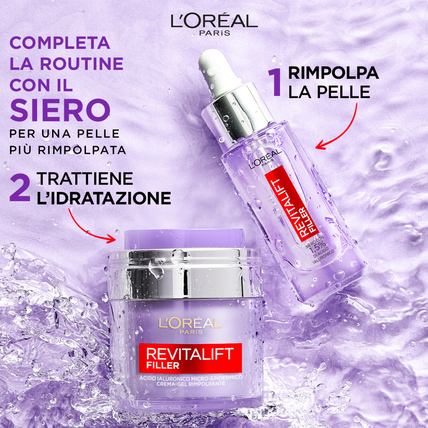Crema-Gel Rimpolpante Idratante Revitalift Filler con Acido Ialuronico Niacinamide e Glicerina - Barattolo da 50ml