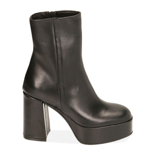 Ankle boots platform neri in pelle, tacco 10 cm