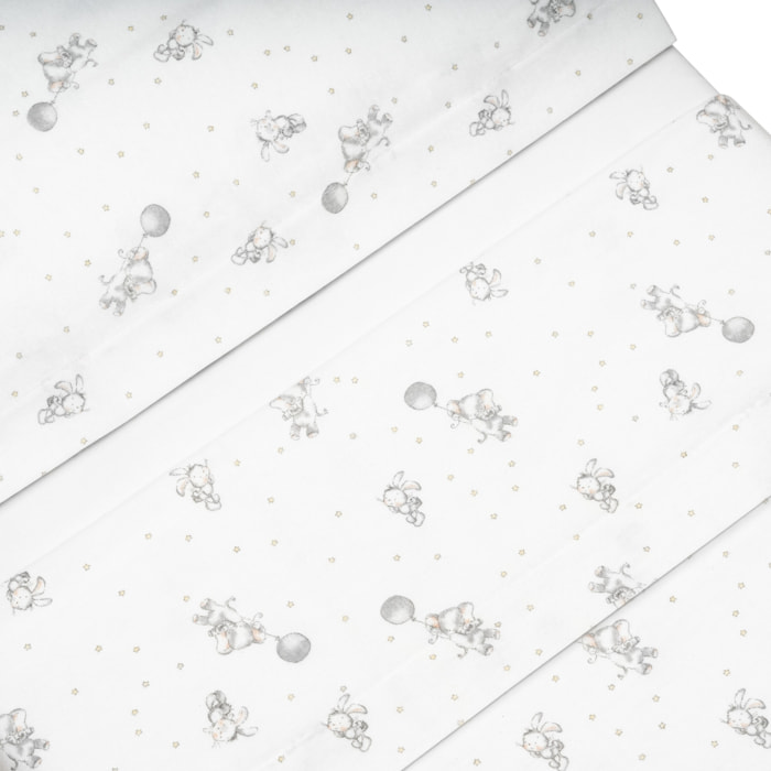 Triptico Cuna Franela Elefante Globo Continuo Bco/Gris