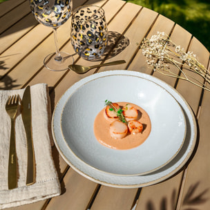 Lot de 6 assiettes creuses en porcelaine blanche et liseré beige 21cm NUANCE