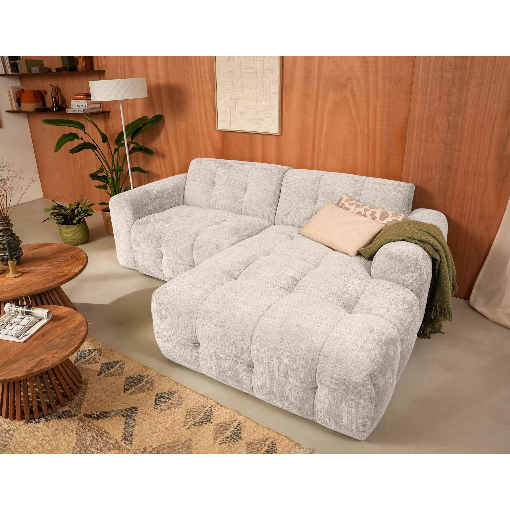 Diane - Canapé d'angle droit 4 places en velours texturé - Beige