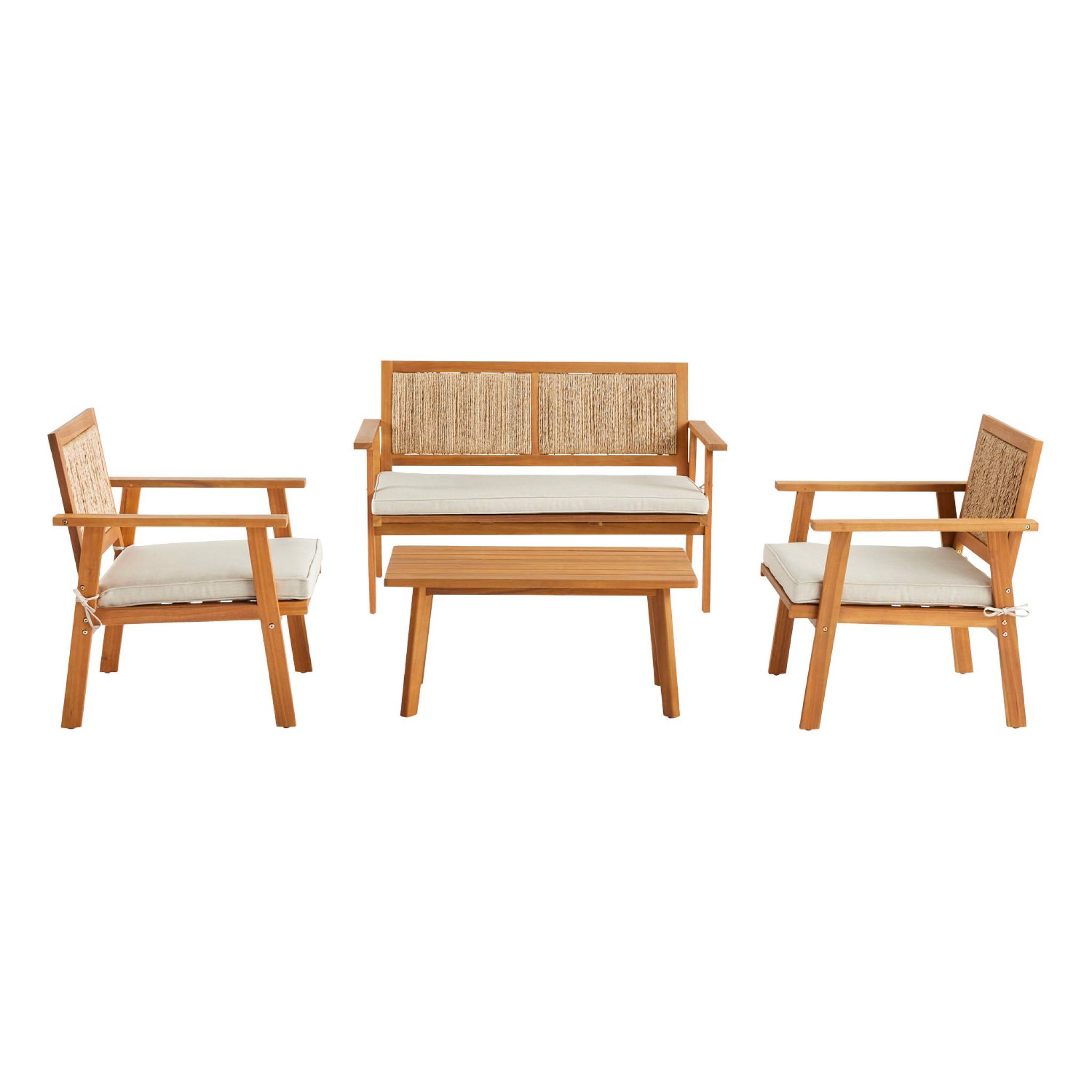 Salon de jardin bois et cannage vertical BOHEMIA 4 places