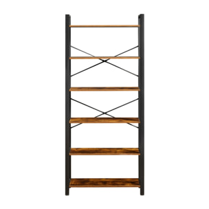 Libreria industrial con 6 ripiani in legno e metallo
