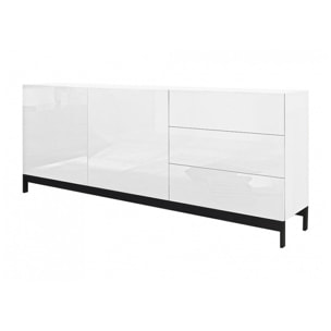 Credenza moderna a 2 ante e 3 cassetti, Made in Italy, Madia da cucina rialzata, Buffet di design da soggiorno, cm 170x40h47, colore Bianco lucido