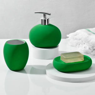 Set 3pc accesorios de baño (vaso + dispensador de jabón + plato para jabón) cerámica verde Benetton