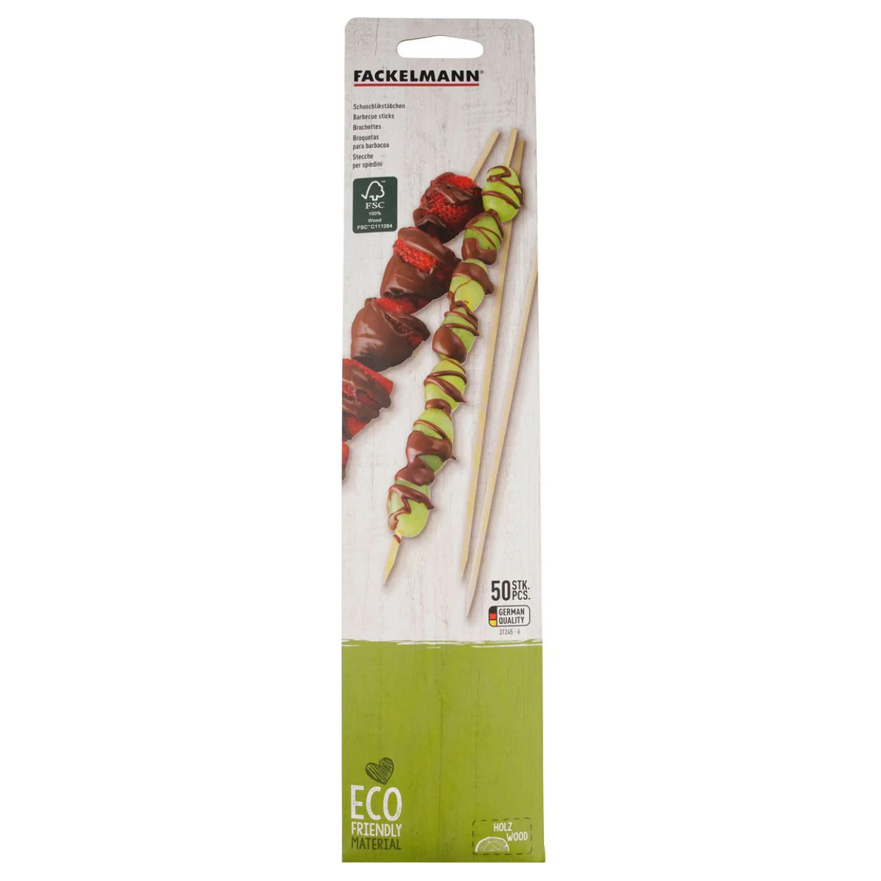 Lot de 50 piques en bois pour brochettes de 25 cm Fackelmann Eco Friendly