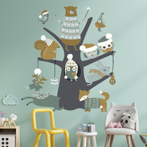 Sticker Noël l'arbre magique des animaux des bois - Autocollants stickers adhésifs noël - décoration fêtes