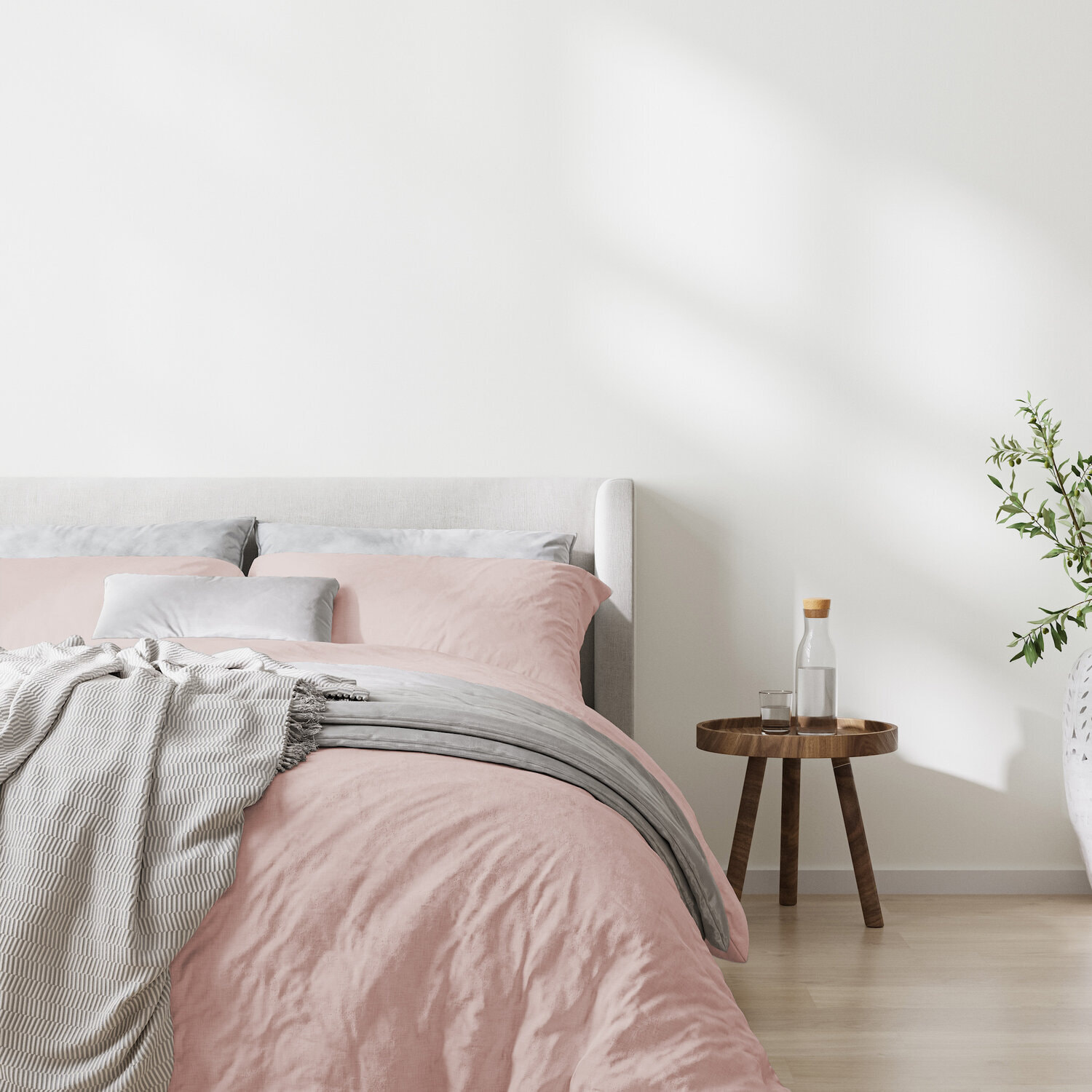 Parure housse de couette 100% coton lavé rose - Drift