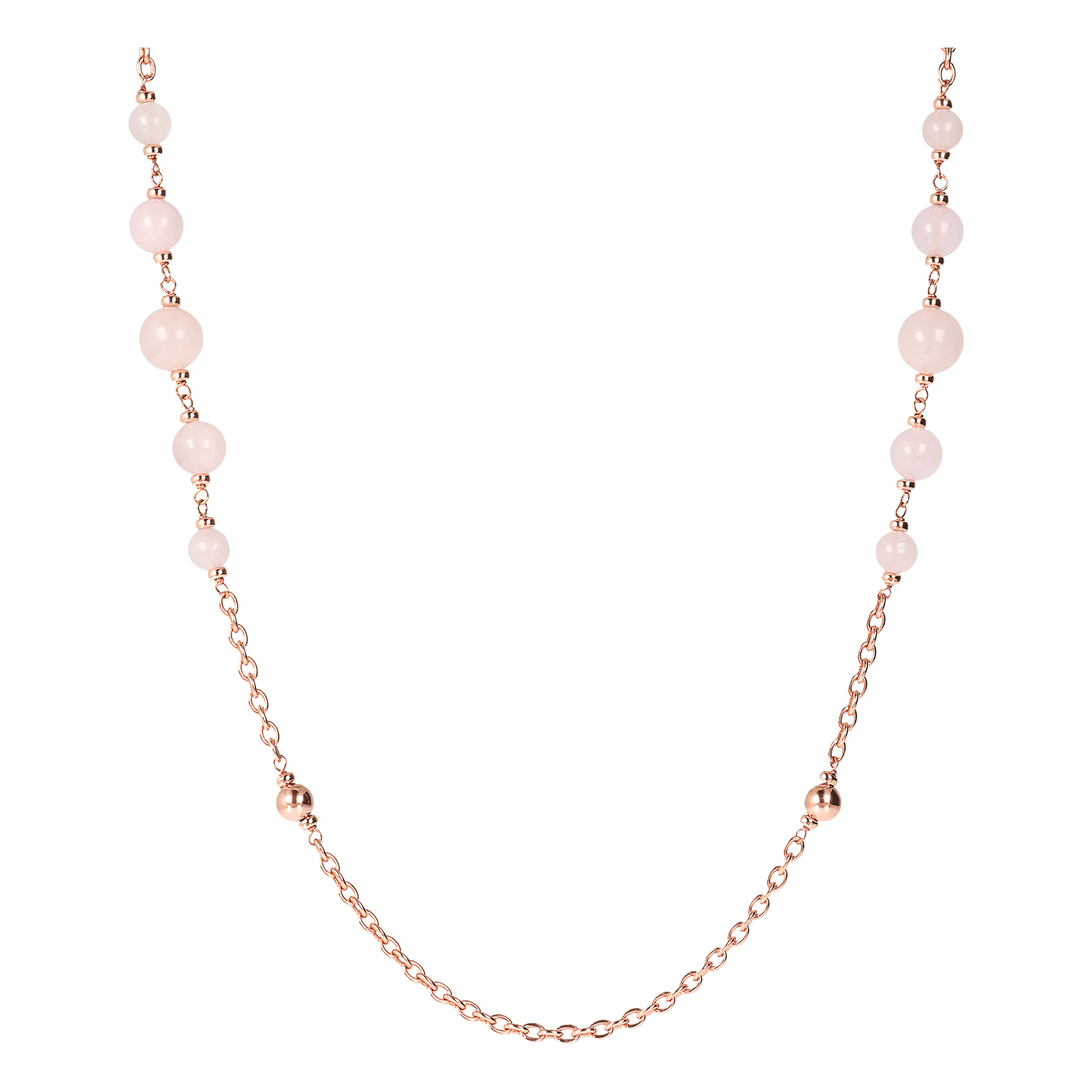 Collana Lunga con Bead Lucide e Sfere Graduate in Quarzo Rosa