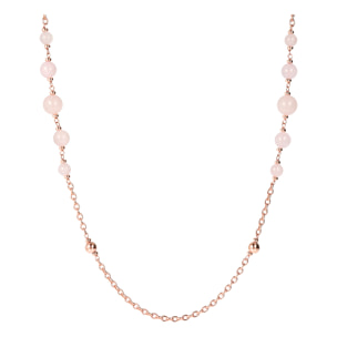 Collana Lunga con Bead Lucide e Sfere Graduate in Quarzo Rosa