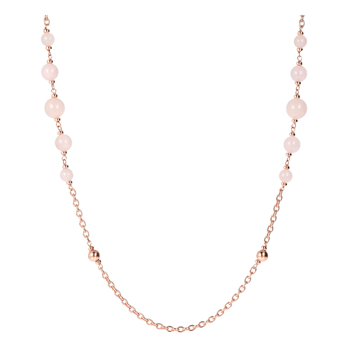 Collana Lunga con Bead Lucide e Sfere Graduate in Quarzo Rosa