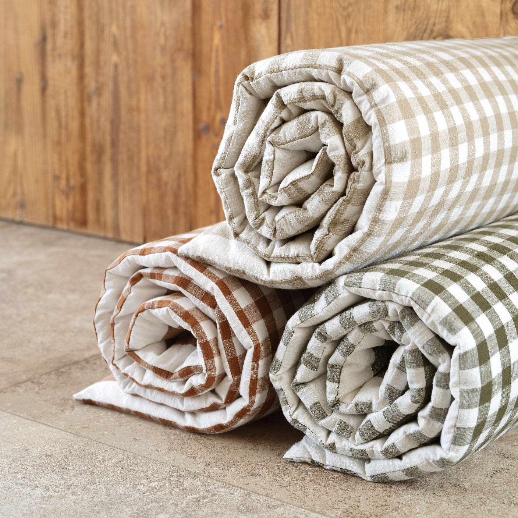 Édredon réversible coton flammé motifs rayures et vichy LOURMARIN - Beige