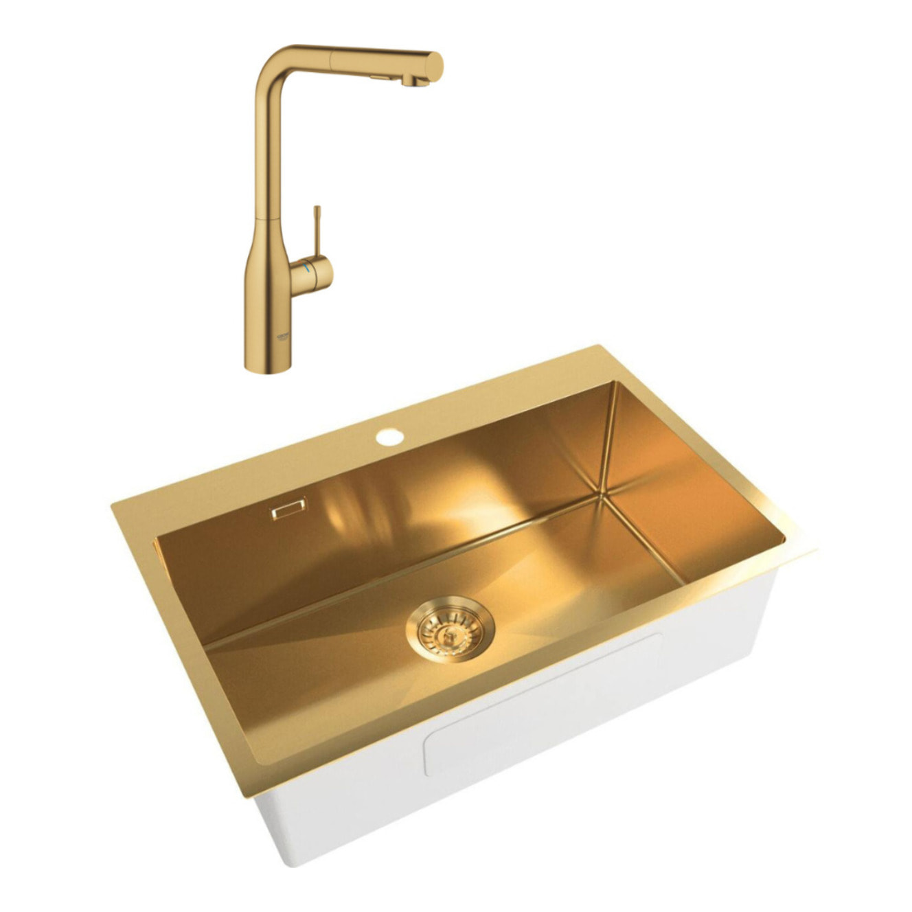 /Grohe - Set Aurum Évier de cuisine encastrable inox 304 , 68x45x21 cm + Essence Mitigeur monocommande Evier, Or brossé PVD