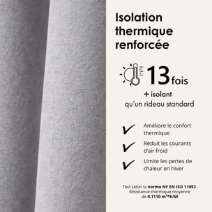 Rideau thermique phonique et semi occultant à galons fronceurs KONFOR - Gris Perle