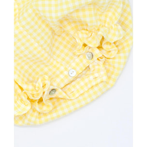 Pelele estampado vichy amarillo y cuerpo de punto, lazos en el hombro.