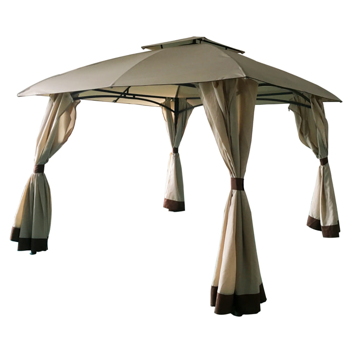 Gazebo quadrato con doppio tetto e tende laterali 300X300X265 cm BEIGE