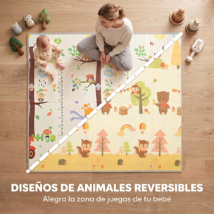 Alfombra Juego Bebé, Plegable y Reversible, 200x180 cm, Alfombra Educativa Antideslizante e Impermeable, Diseño Árbol y Bosque, para Gateo, Jugar y Aprendizaje, para Salón y Dormitorio