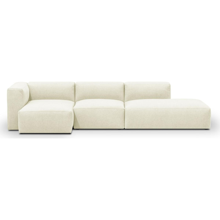 Canapé d'angle à gauche modulable avec méridienne 5 places en tissu ivoire - Modulo New