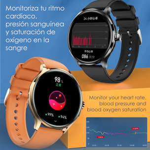 DAM Smartwatch QS80 con llamadas BT, notificaciones push. Monitor deportivo y de salud, termómetro. 4,4x1,1x3,7 Cm. Color: Negro