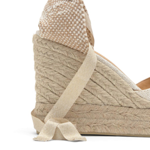 Alpargata de cuña Chiara en lino metalizado con doble plataforma