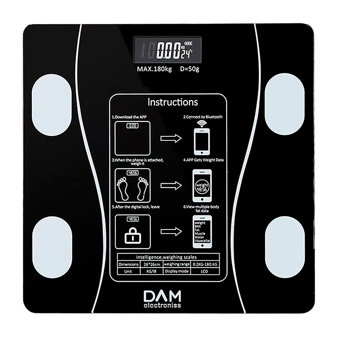 Báscula inteligente con bioimpedancia, Bluetooth y App. 18 medidas diferentes: peso, grasa%, IMC, edad corporal, etc.