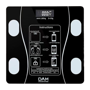 Báscula inteligente con bioimpedancia, Bluetooth y App. 18 medidas diferentes: peso, grasa%, IMC, edad corporal, etc.