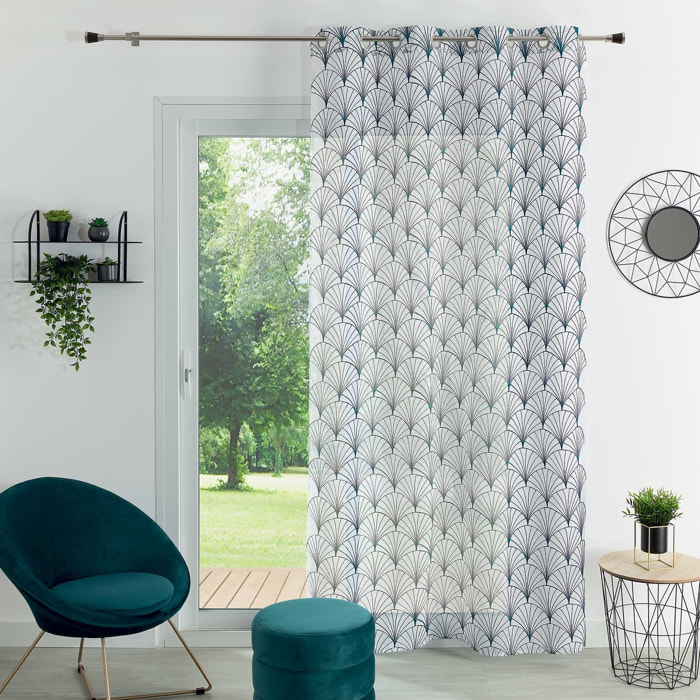 Voilage brodé style art déco - Bleu Paon