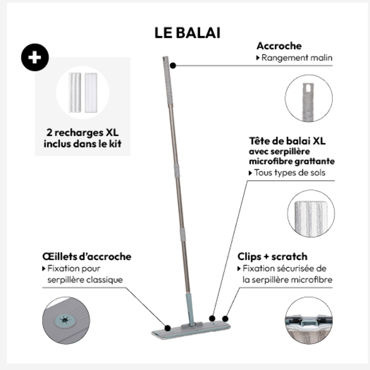 Seau essoreur et balai 2 compartiments 2X6,5L