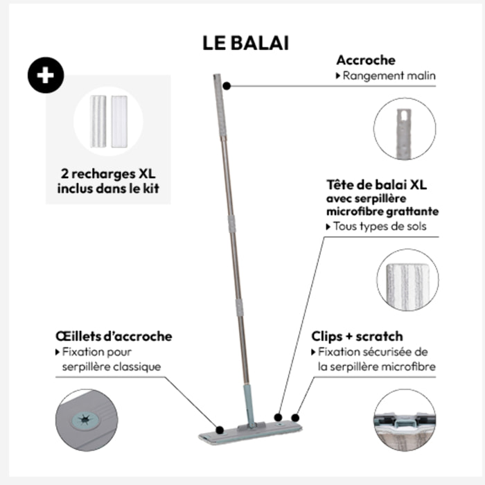 Seau essoreur et balai 2 compartiments 2X6,5L