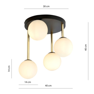 Lampada da soffitto Dolce in acciaio nero opaco e vetro opalino
