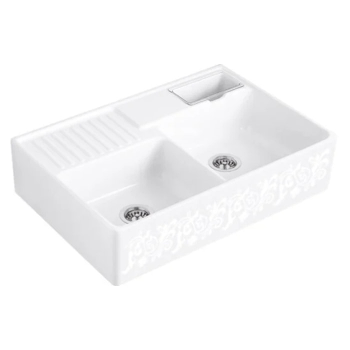 Evier cuisine Tradition White Pearl CeramicPlus avec vidage automatique