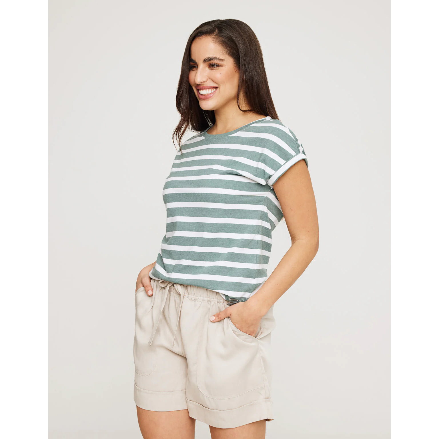 Camiseta Manga Corta de Rayas Verde - Madonna