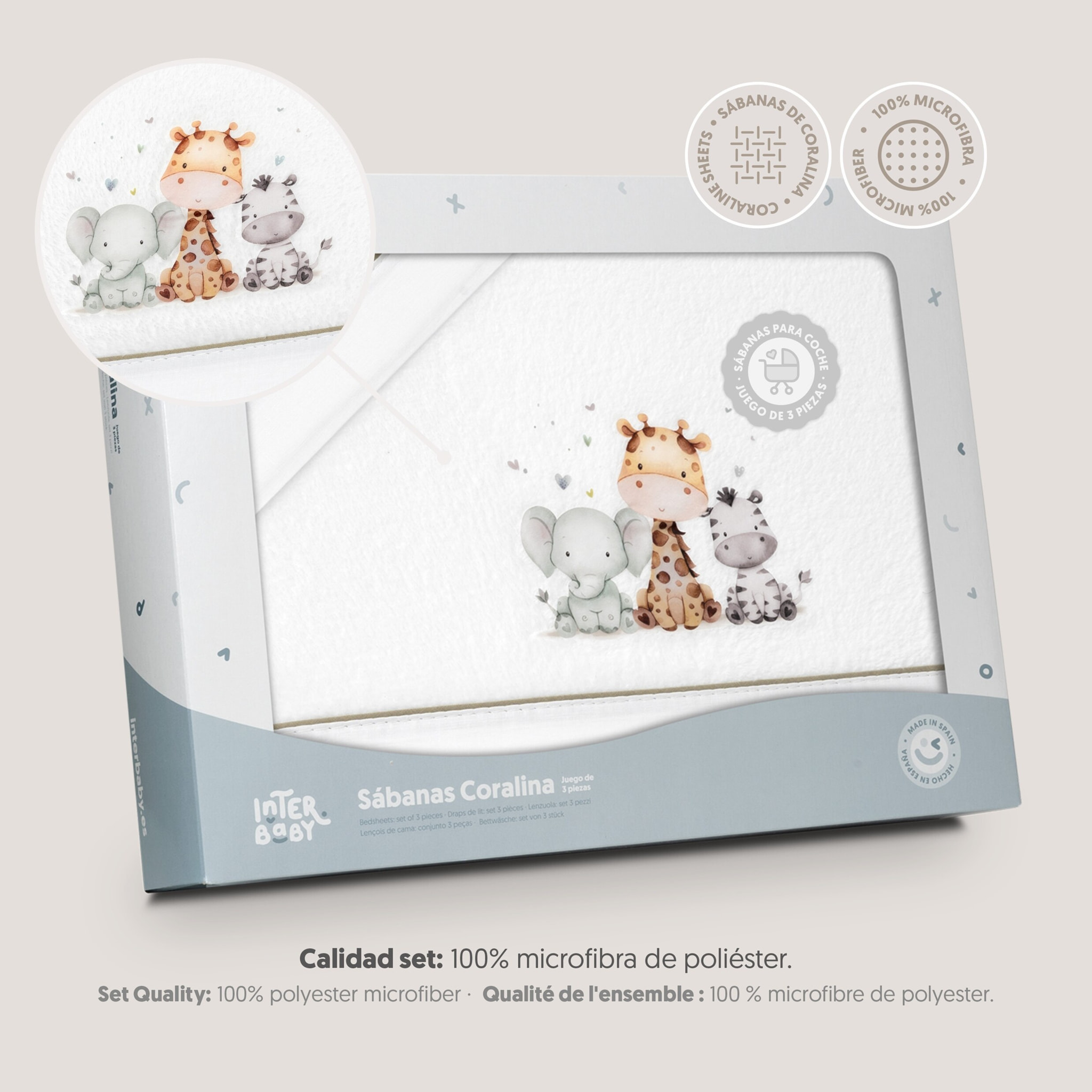 Juego de Sábanas de Coche Coralina Estampado Jirafa Elefante