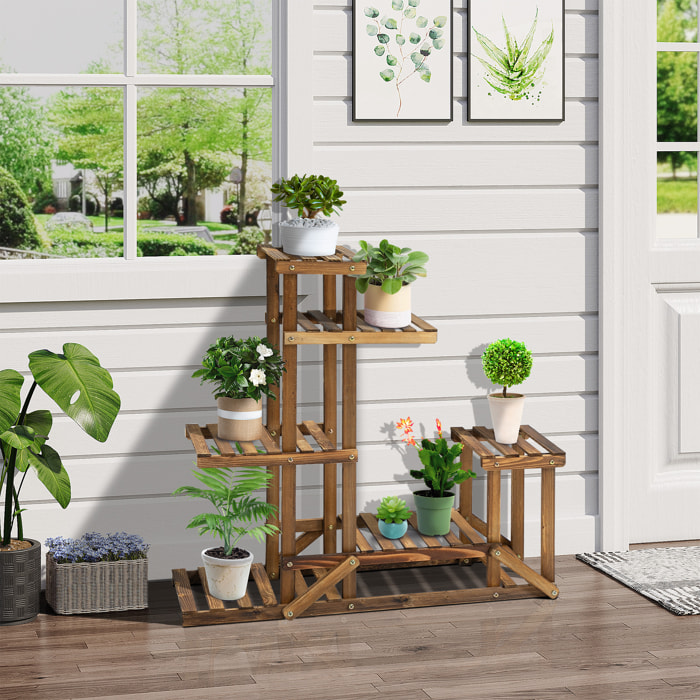 Soporte de Madera para Flores Estantería Decorativa para Macetas Plantas con 6 Estantes Interior y Exterior para Jardín Balcón Terraza 95x28x96,5 cm Carbonizado