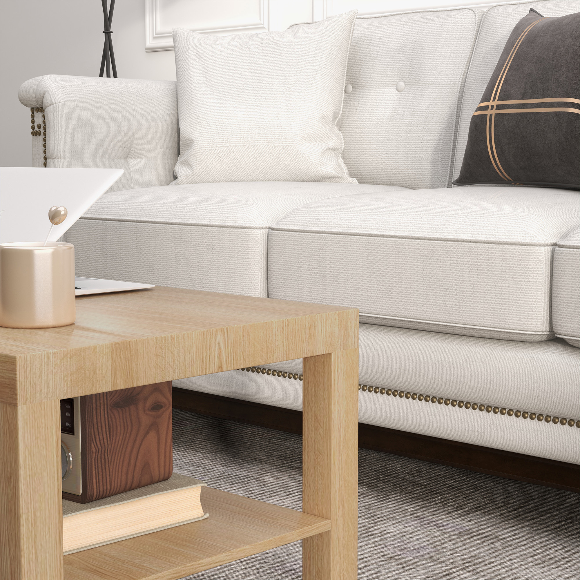 Mesa de Centro Mesa baja para Salón con 2 Estantes de Almacenamiento para Sala de Estar Dormitorio 90x45x44,5 cm Natural