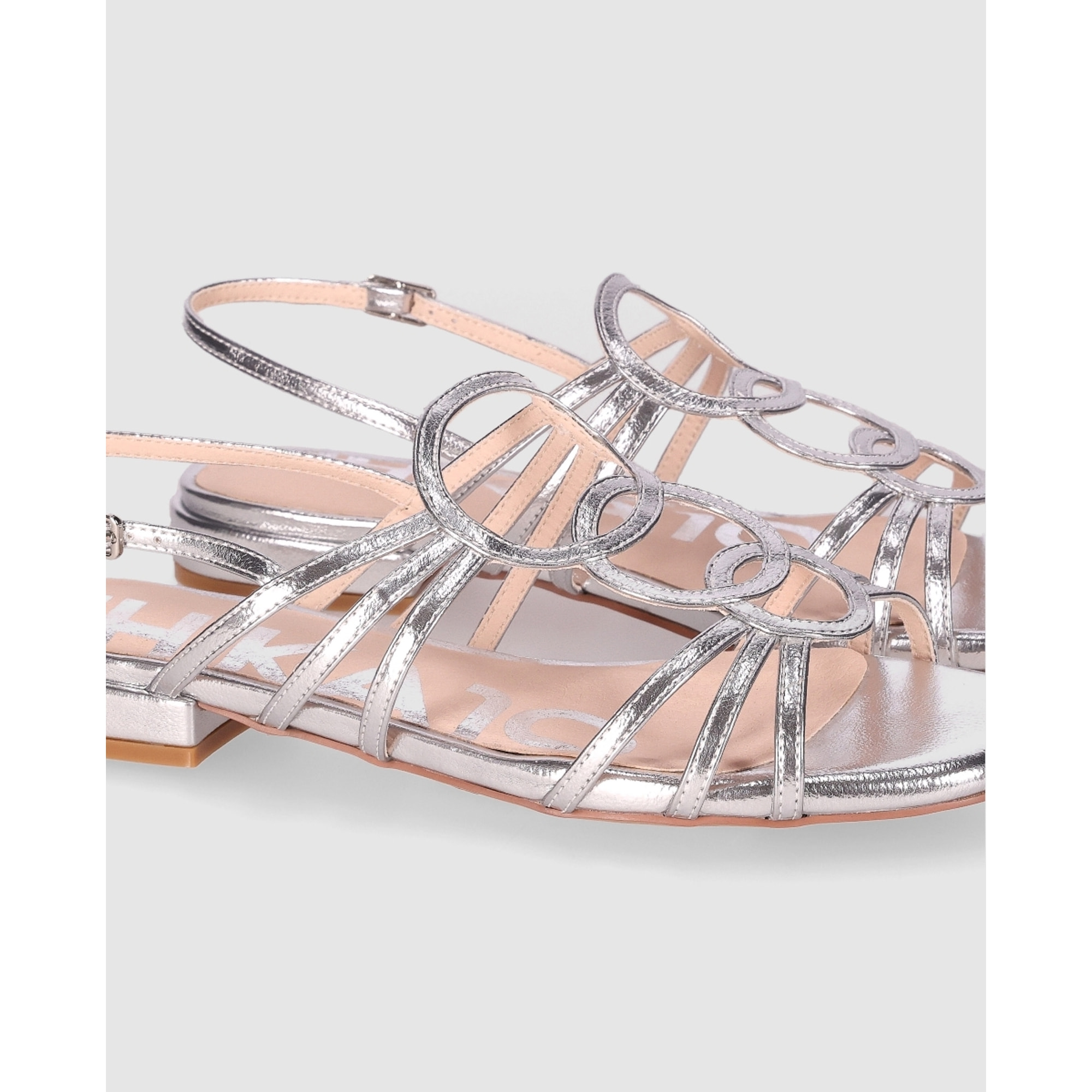 Sandalias de Piel Sintética - Plata - Tacón: 1 cm