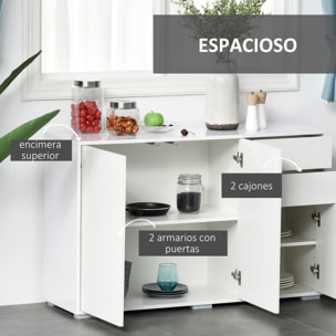 Aparador de Salón con 3 Puertas 2 Cajones y Estante Interior Ajustable Mueble Auxiliar de Almacenaje para Cocina Dormitorio Antivuelco 117x36x74 cm Alto Brillo Blanco