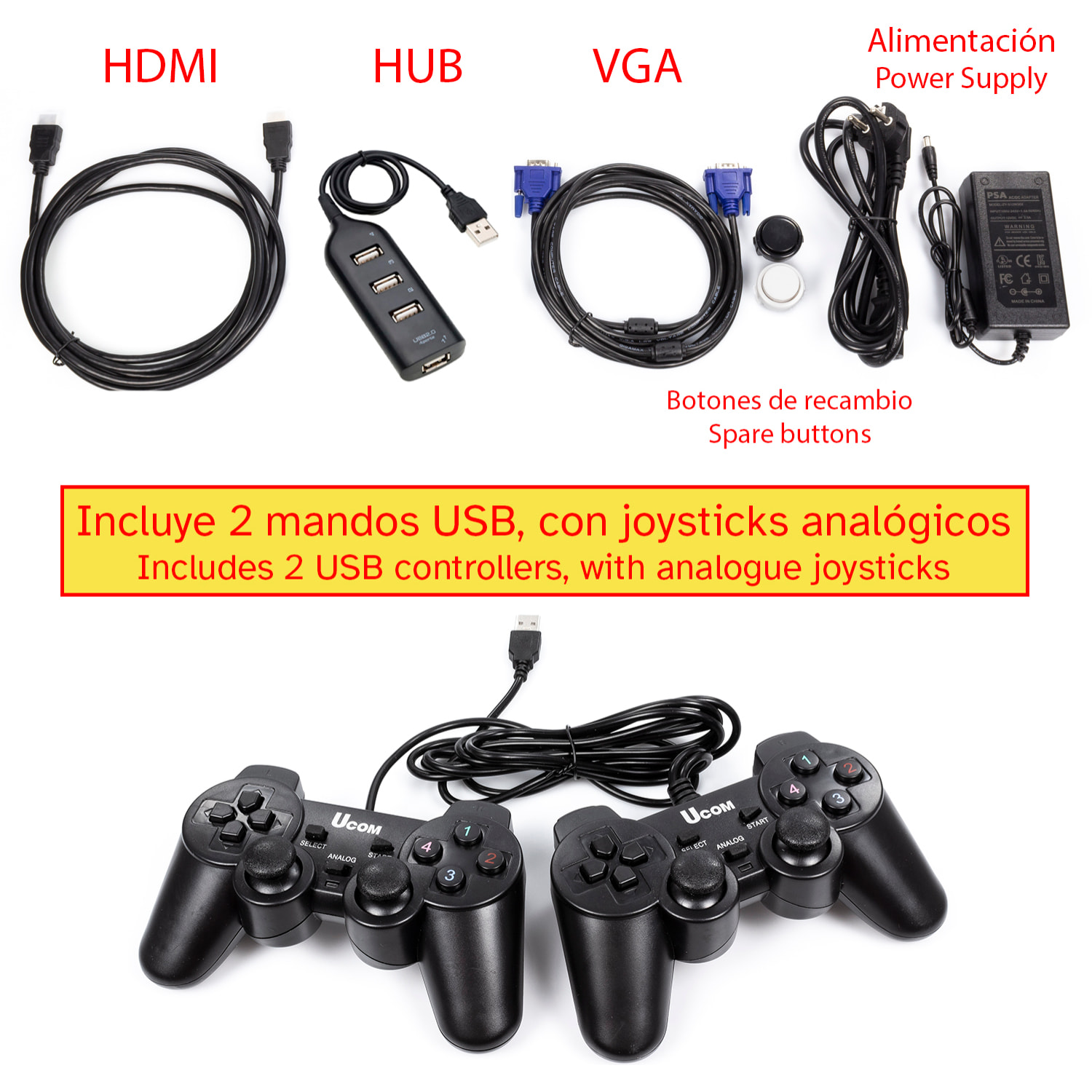 Pandoras Box 12. Consola arcade clásica, tipo máquina recreativa, con 28.890 juegos clásicos instalados, 2D y 3D. HDMI, VGA y salida USB. Incluye 2 mandos USB.