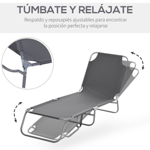 Tumbona Plegable Tumbona de Jardín con Respaldo Ajustable en 5 Posiciones Carga 120 kg para Terraza Piscina Playa 187x55x24 cm Gris