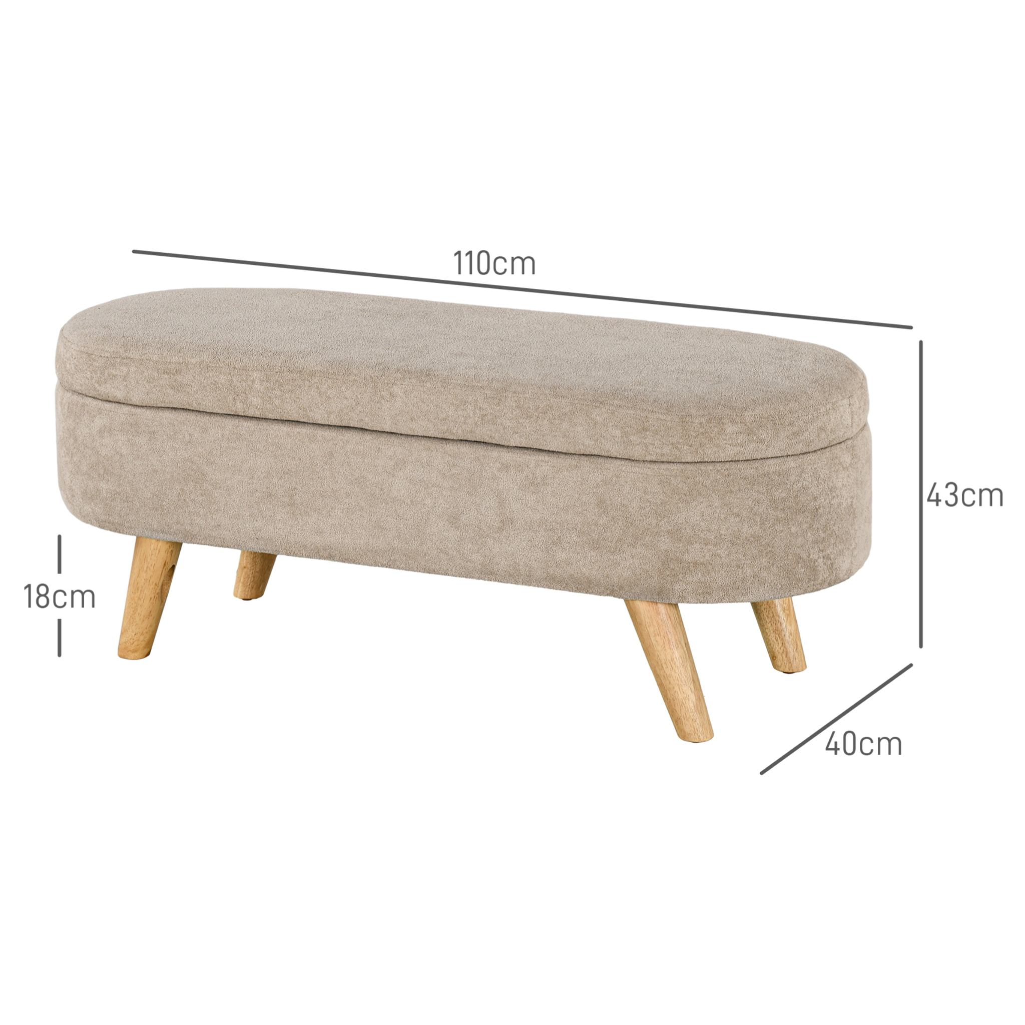 Banco Pie de Cama Banco de Almacenaje con Patas de Madera y Asiento Acolchado Carga 120 kg Puff Almacenaje Ovalado para Dormitorio Entrada Pasillo Beige