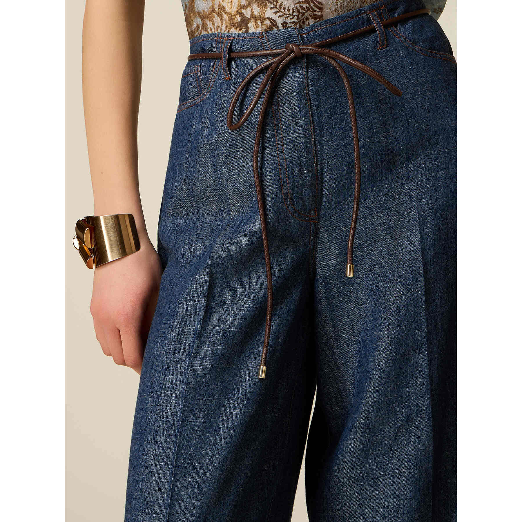 Oltre - Pantalones palazzo efecto denim - Azul