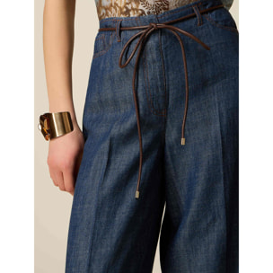 Oltre - Pantalones palazzo efecto denim - Azul