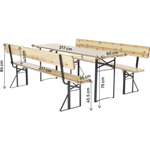 Salon de jardin set brasserie en bois avec dossier "Lisbonne" - 220 cm - Marron