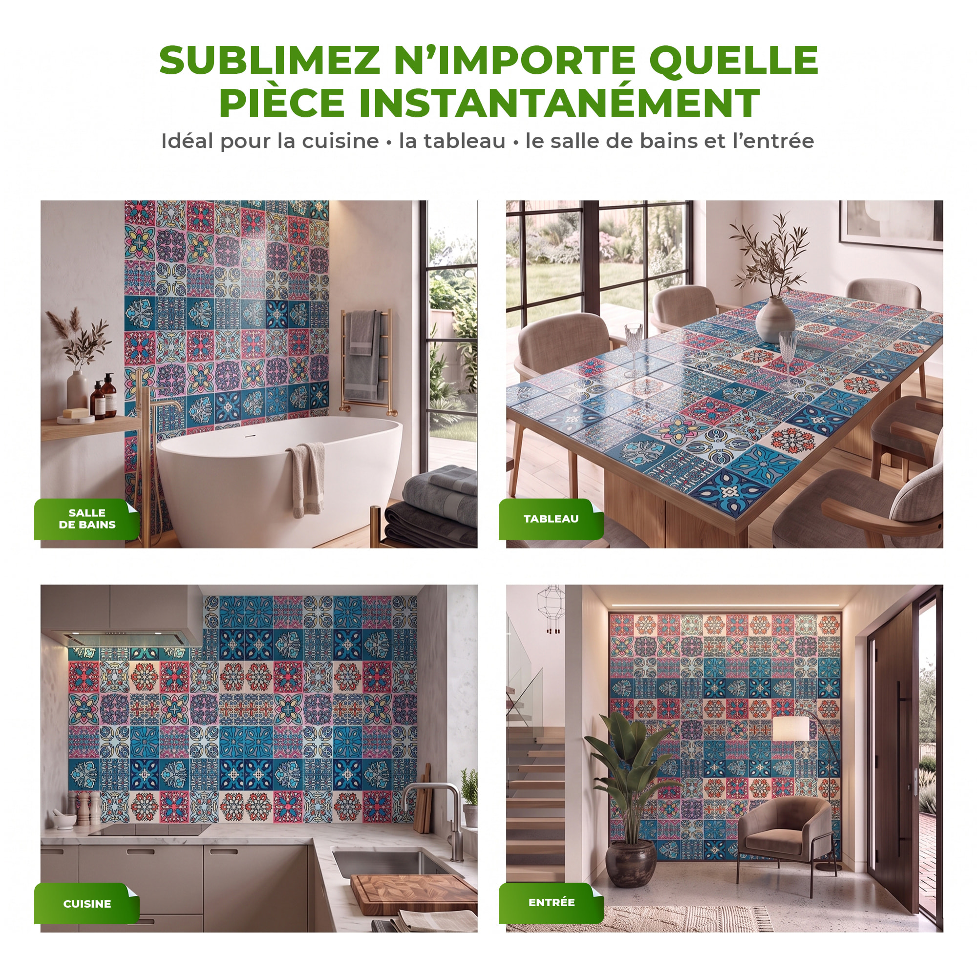 Stickers muraux - Sticker Mural Carrelage adhésif Cuisine Salle de Bain - 12 STICKERS CARREAUX DE CIMENT AUSTRALIA