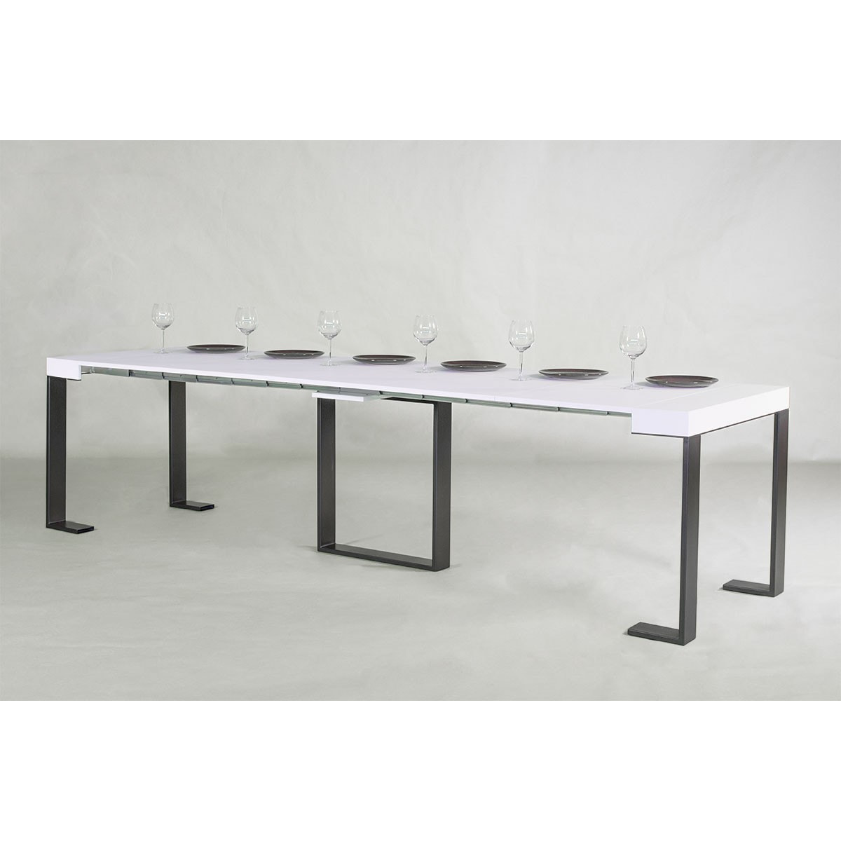 Console extensible 90x40/300 cm Futura Frêne Blanc cadre Anthracite