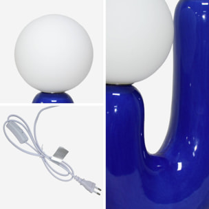Lampe de table organique céramique bleu et verre blanc H 31cm - Deva