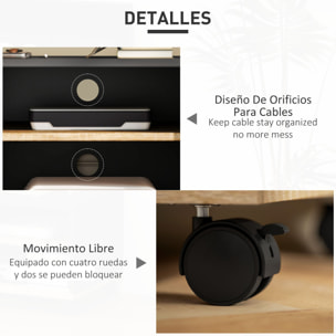 Mueble de TV con Ruedas, Mesa de TV Móvil, Mueble para Televisión hasta 42 Pulgadas, con 1 Puerta, 2 Compartimentos Abiertos, Estante Ajustable, para Salón, Comedor, Dormitorio, Negro