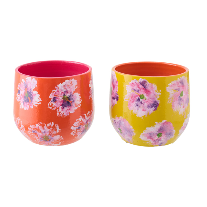 J-Line Cache-Pot - céramique - jaune/orange - medium - 2 pièces