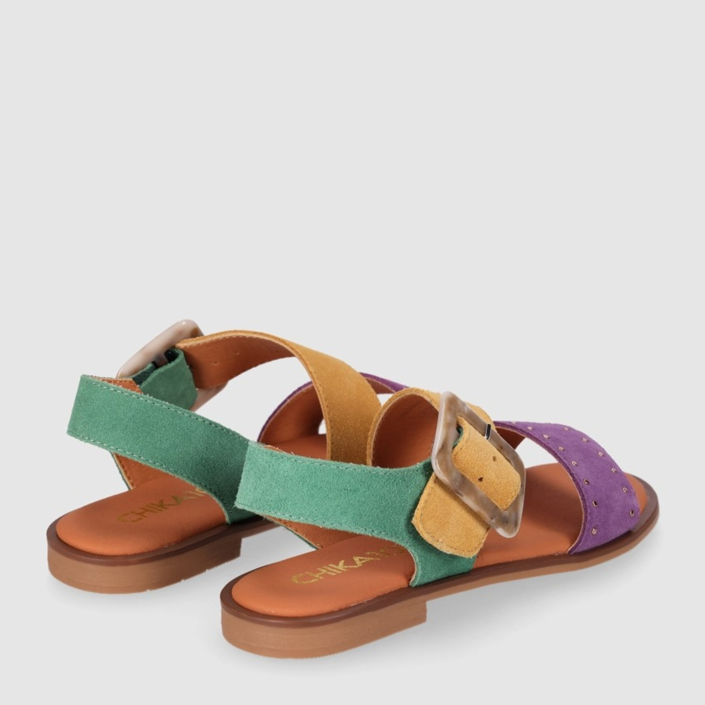 Sandalias de Serraje - Multi-Morado - Tacón: 1 cm